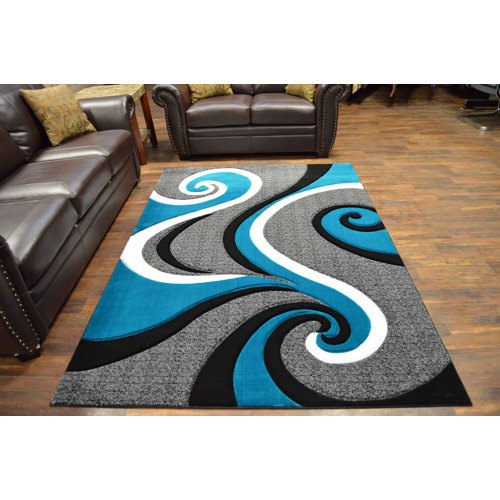 Ivy Bronx Mccampbell Abstract Turquoise / Gray Area Rug & Reviews Wayfair